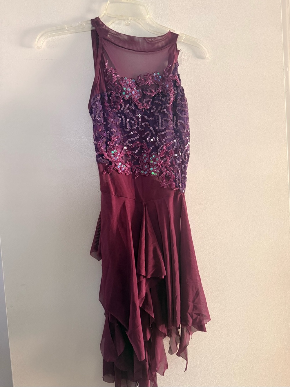 Costume Gallery Sequined Mesh Bodice Asymmetrical Plum Lyrical Dress